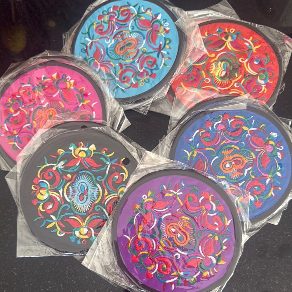 Colorful Embroidered Coasters Set 12 pieces ( mix colors )